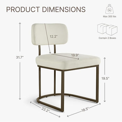 KISLOT Dining Chairs Set of 4, Upholstered Modern Kitchen Chairs with Ergonomic Backrest, Fabric Cushion & Wire Drawing Curve Metal Legs for Living Room, Restaurant, Café, Ivory, 2Boxs