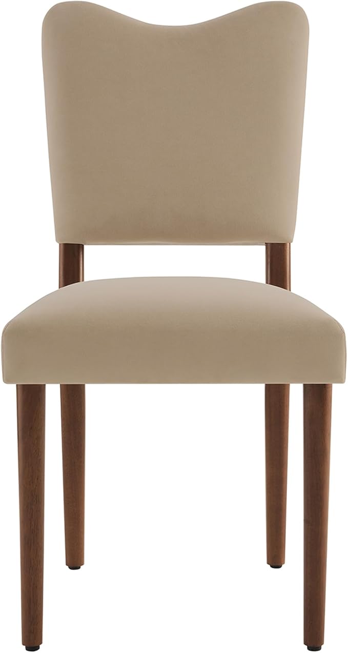 KISLOT Upholstered Dining Chairs Set of 2, Modern Velvet Kitchen Chairs with Solid Wood Legs, High Back Wooden Dining Room Chairs with Dark Walnut Color Legs for Farmhouse Kitchen Dining Room, Brown