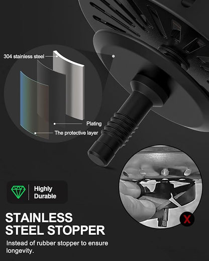 BOTEMY B9171 Bronze Kitchen Sink Drain Kit 3 1/2 Sink Strainer for Kitchen Sink with Stainless Steel Strainer Stopper Drain Assembly Basket Strainer Fit Standard Sink Drain Hole