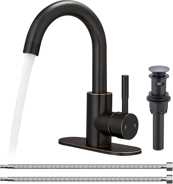 Fransiton Bathroom Faucets, Bar Sink Faucet Single Hole for Bathroom Kitchen Campers with Pop-Up Drain Hose, Suitable for Farmhouse Vanity Lavatory