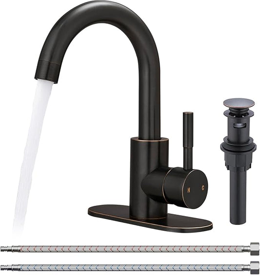 Fransiton Bathroom Faucets, Bar Sink Faucet Single Hole for Bathroom Kitchen Campers with Pop-Up Drain Hose, Suitable for Farmhouse Vanity Lavatory