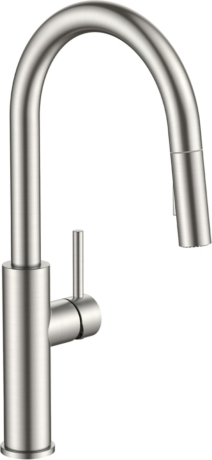 FORIOUS Kitchen Faucet with Pull Down Sprayer, Classic Brushed Nickel, Single Handle High Arc Stainless Steel Kitchen Sink Faucet, 1 or 3 Hole Deck Mount for RV, Bar, Farmhouse, Laundry, Outdoor