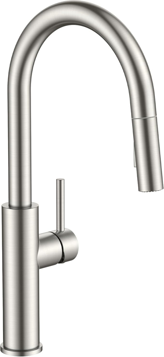 FORIOUS Kitchen Faucet with Pull Down Sprayer, Classic Brushed Nickel, Single Handle High Arc Stainless Steel Kitchen Sink Faucet, 1 or 3 Hole Deck Mount for RV, Bar, Farmhouse, Laundry, Outdoor