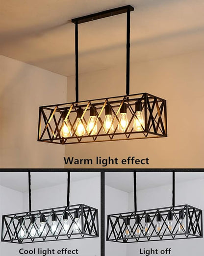 A Million Industrial Metal cage Pendant Vintage 6 Lights Black Kitchen Island Chandelier 31" for Kitchen Island Bar Farmhouse Living Room Bedroom, E26 Socket