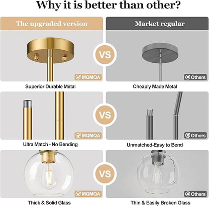1 Pack 7.2-Inch Globe Pendant Lights, Mid Century Gold Pendant Light Fixtures, Globe Pendant Lights Kitchen Island with Milk Glass Shade Adjustable Hanging Fixture for Dining Room (Bulbs not Included)