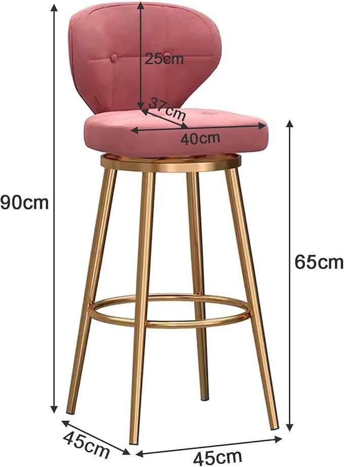 Counter Height stools Set of 2, 360° s with Back and Footrest, Thickened Upholstered Cushion, Tall Chairs for Kitchen Island, Dining Room, Home, Cafe,Pink-Sitting Height 65cm