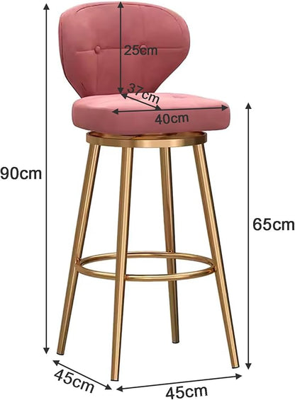 Counter Height stools Set of 2, 360° s with Back and Footrest, Thickened Upholstered Cushion, Tall Chairs for Kitchen Island, Dining Room, Home, Cafe,Pink-Sitting Height 65cm