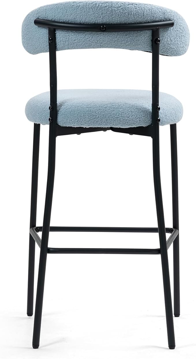 26'' Counter Height bar stools Fabric Cover Kitchen Island Counter bar Stool with Black Powder Coating Base and footrest(Blue)