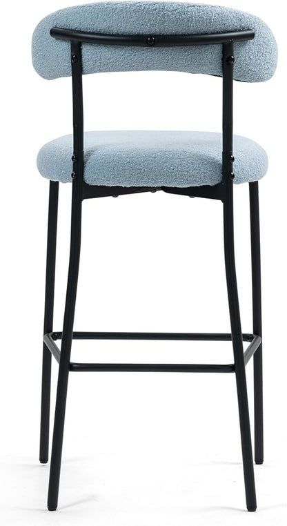 26'' Counter Height bar stools Fabric Cover Kitchen Island Counter bar Stool with Black Powder Coating Base and footrest(Blue)