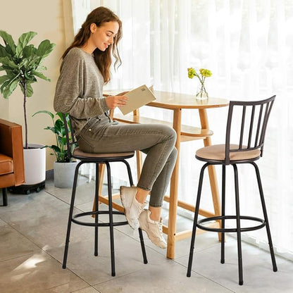 VECELO Bar Stools Adjustable Height Set of 2, 24/29" Barstool Swivel Counter Stool with Upholstered Seat and Footrest,Steel Bistro Pub Chairs, Island,Bar,Straight Line Backrest