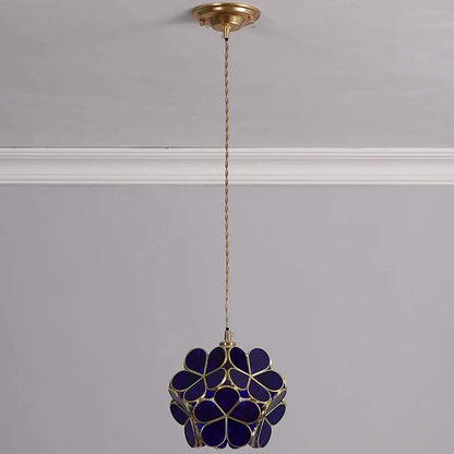 Bieye L10746 Petals Tiffany Style Stained Glass Ceiling Pendant Light with 8-inch Wide Lampshade (Cobalt Blue, 8" Cherry Blossom)