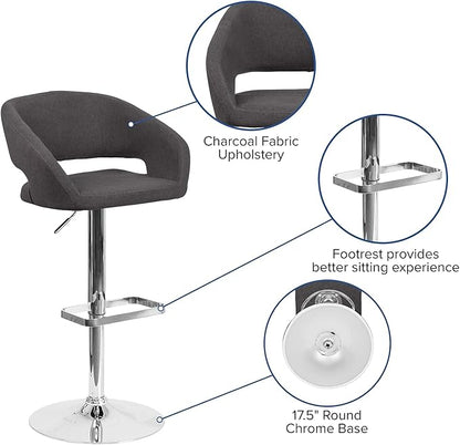 Flash Furniture Erik Comfortable & Stylish Contemporary Barstool with Rounded Mid-Back and Foot Rest, Adjustable Height - Charcoal Fabric with Chrome Base