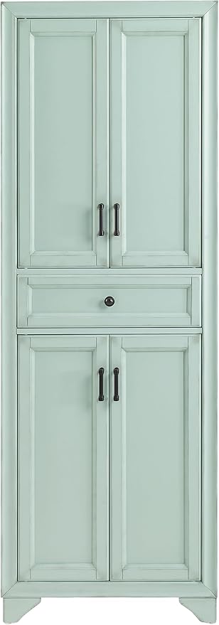 Crosley Furniture Tara Pantry Storage Cabinet with Shelves, Kitchen, Dining, or Laundry Room, Distressed Seafoam Blue