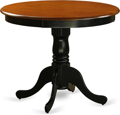 East West Furniture ANTI5-BLK-LC 5 Piece Dining Table Set for 4 Includes a Round Kitchen Table with Pedestal and 4 Faux Leather Upholstered Dinette Chairs, 36x36 Inch, Black & Cherry