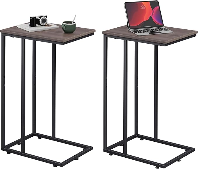 WLIVE C Shaped End Tables Set of 2, C Table Side Table for Couch, TV Trays Set of 2, Couch Side Tables that Slide Under, Small Side Table, C Table for Sofa, Living Room, Bedroom, Small Space, A-Grey