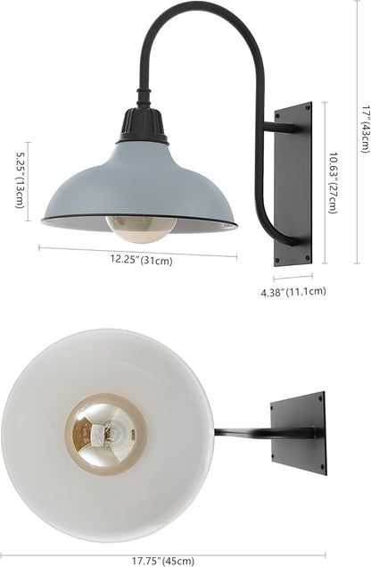 JONATHAN Y 12.25" Matte Silver 1-Light Blue/Black Farmhouse Gooseneck Outdoor Wall Sconce Lamp, with Black Metal Bowl Shade, Industrial Iron LED Porch Light for Patio Garage Entryway (JYL7614K)