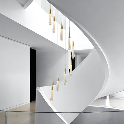 LMQNINE 9 Light Modern Crystal Chandelier Dimmable LED Gold Ceiling Light Crystal Bubble Pendant Lights Living Room Lobby 45W Staircase Chandeliers