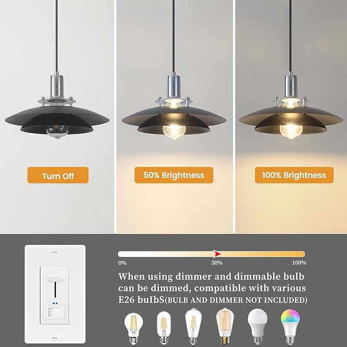 1-Light Modern Black Pendant Lights Kitchen Island, 11.8 inch Farmhouse Pendant Light, Kitchen Pendant Lighting with Double-Tier Shade, Island Pendant Light for Kitchen, Dining Room Bedroom
