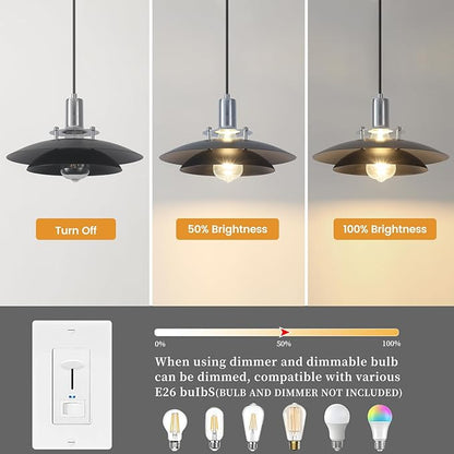 1-Light Modern Black Pendant Lights Kitchen Island, 11.8 inch Farmhouse Pendant Light, Kitchen Pendant Lighting with Double-Tier Shade, Island Pendant Light for Kitchen, Dining Room Bedroom