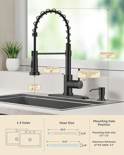 Arofa Kitchen Faucet with Pull Down Sprayer, Brushed Nickel Kitchen Sink Faucet 1-3 Hole Single Handle High Arc Stainless Steel Commercial Modern Kitchen Faucets for RV/Laundry/Outdoor/Bathroom Sink