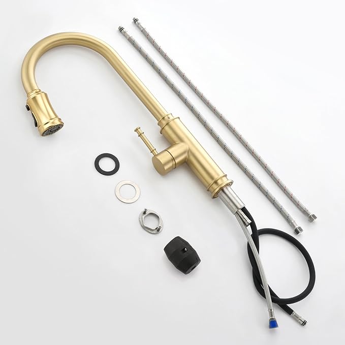 SUMERAIN Kitchen Faucet with Pull Out Sprayer Brushed Gold Single Handle High Arc Pull Down Kitchen Sink Faucet Stainless Steel