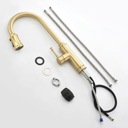 SUMERAIN Kitchen Faucet with Pull Out Sprayer Brushed Gold Single Handle High Arc Pull Down Kitchen Sink Faucet Stainless Steel