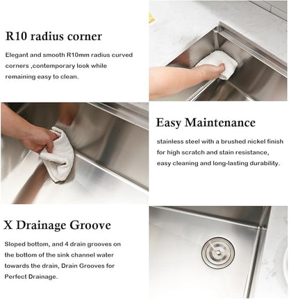 32 Inch Undermount Kitchen Sink Workstation - SZBAQTM 32x18 Inch Stainless Steel Undermount Sink Single Bowl 10'' Deep Handmade Kitchen sink with Cutting Board& Strainer