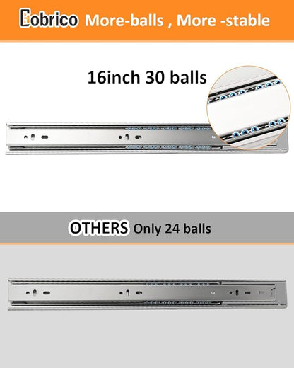 Gobrico 16 inch Drawer Slides 10 Pair，Soft Close Drawer Slides 3 Fold, Cabinet Drawer Slides Full Extension Drawer Hardware, Heavy Duty Hydraulic Self Close Rails, Side Mount Ball Bearing Tracks