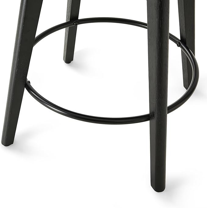 Counter Height Bar Stools Set of 2, Swivel Barstools with Backs and Wood Legs, Faux Leather Upholstered Counter Stools for Kitchend Island, Mid-Century Modern 26" Seat Height Bar Chairs, Black