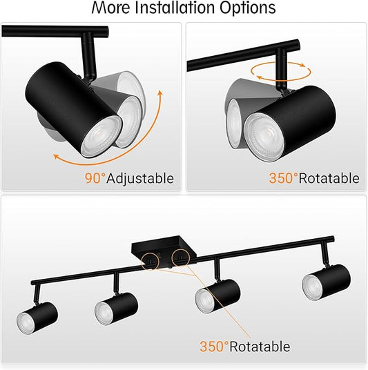 BoostArea 4-Light Track Lighting Kit, Modern Track Lighting Fixtures Ceiling, Rotatable Light Heads, Flush Mount Ceiling Spotlight, Black Track Lighting for Living Room/Bedroom, GU10 Bulb Not Included