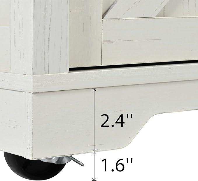 RUNNA Farmhouse Kitchen Island with Power Outlet, 2 Sliding Barn Door Kitchen Storage Island with Drop Leaf, Spice Rack Rolling Kitchen Cart on Wheels, for Home, Kitchen and Dining Room (White~47)