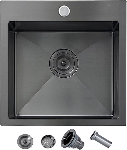 15 Gunmetal Black Bar Sink, Drop in 16 Gauge Stainless Steel 15x15x9 Wet Bar RV Laundry Utility Outdoor Prep Small Sink Single Bowl Square Topmount with Drain