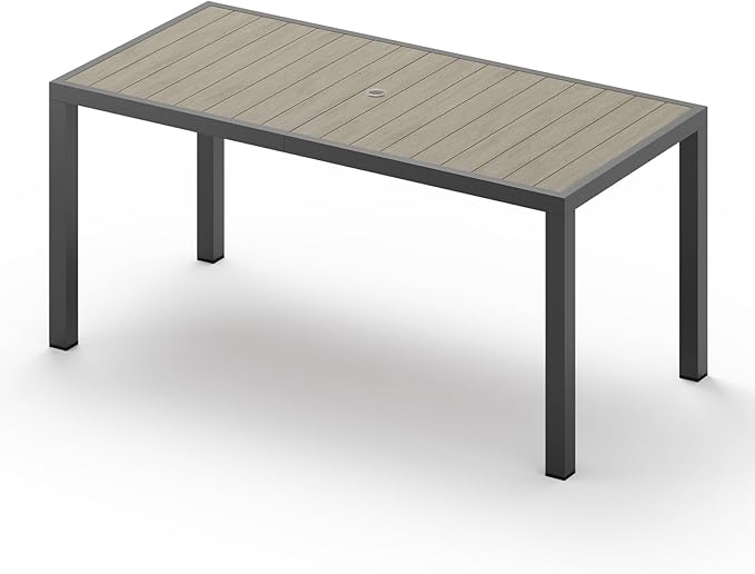 Vexwalx 67" HDPS Outdoor Patio Dining Table, Aluminum-Edged Outdoor Dining Table with Umbrella Hole, Weather-Resistant for Lawn, Garden, Poolside and Indoor Use, Gray
