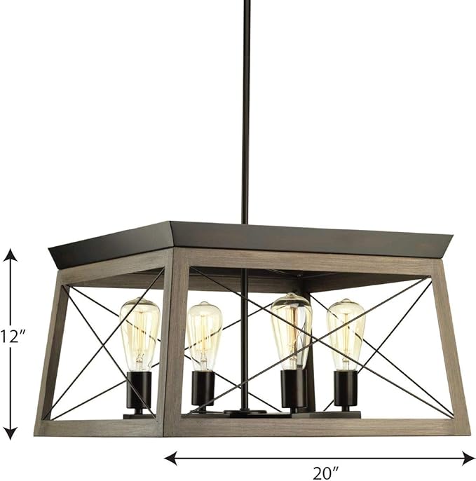 Progress Lighting 4-Light Chandelier, Rustic Farmhouse Style Modern Hanging Light Fixture for Kitchen and Dining Room, Briarwood Collection, Antique Bronze