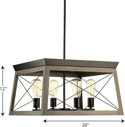 Progress Lighting 4-Light Chandelier, Rustic Farmhouse Style Modern Hanging Light Fixture for Kitchen and Dining Room, Briarwood Collection, Antique Bronze