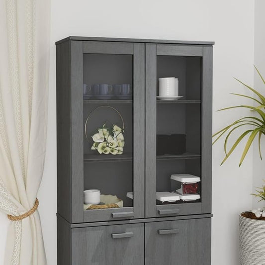 HAMAR Highboard Top, Dark Gray Solid Pinewood, 33.5"x13.8"x39.4", Sideboard Storage with Glass Doors, Durable Kitchen Furniture Kitchen Furnitur