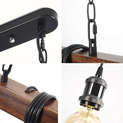 Eoyemin 6-Lights Kitchen Light Fixtures Farmhouse Wooden Retro Rustic Wood Pendant Light Industrial Suspension Line Can Be Adjusted Freely Chandelier for Dining Table Vintage Kitchen Bar Island