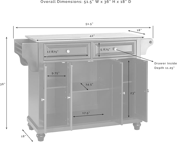 Crosley Furniture Cambridge Stone Top Rolling Kitchen Island Storage Cart, Microwave Stand, Spice Rack, Black