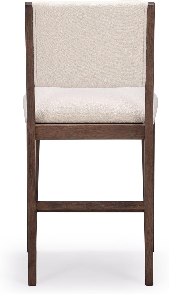 Plank+Beam Sereno Counter Stool, 24", Set of 2, Sturdy Wood Modern Kitchen Counter Height Stool, Upholstered Cushion Counter Chair with Back, Walnut/Ivory
