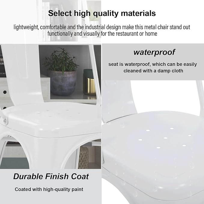 Tolix Metal Stackable Patio Chairs - Set of 4, 18 Inch Seat Height, Indoor/Outdoor, Chic Restaurant & Trattoria Style