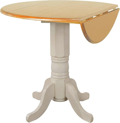 Sunset Trading Oakley Selections 42" Round Extendable Drop Leaf Counter Height Pub Table | Antique White/Light Oak Solid Wood | Seats 4 | Dining Room Kitchen Furniture