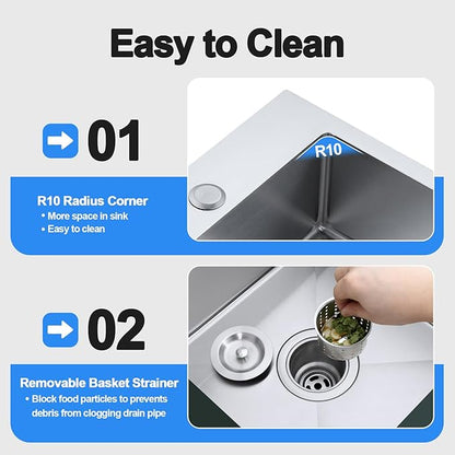15 x 15 inch Bar Sink, Drop-in Tight Radius Brushed Stainless Steel Topmount Kitchen Sink Single Bowl