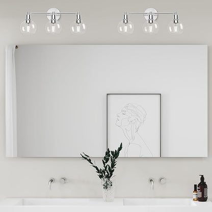 Espird 3 Lights Bathroom Vanity Light Fixtures Chrome, Bathroom Lights Over Mirror, Industrial and Farmhouse 3 Light Wall Sconce, Polished Chrome Globe Vanity Lighting Fixtures