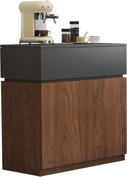 31.5"Buffet Cabinet with Drawers & Door, Modular Stackable Sideboard Coffee Bar Cabinet with Adjustable Shelves, Matte Gray Walnut Storage Accent Credenza for Living/Dining Room Kitchen Hallway