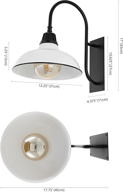 JONATHAN Y 12.25" White/Black 1-Light Farmhouse Gooseneck Outdoor Wall Sconce Lamp, with Black Metal Bowl Shade, Industrial Iron LED Porch Light for Patio Garage Entryway JYL7614A