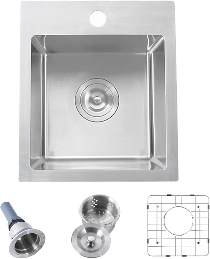 Hotis Drop in Bar Sink, 13 x 15 Inch Topmount RV Small Kitchen Wet Bar Sink, Stainless Steel Small Kitchen Sinks Brushed Nickel for Laundry Wet Bar Prep RV Office Outdoor Yard