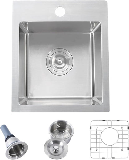 Hotis Drop in Bar Sink, 13 x 15 Inch Topmount RV Small Kitchen Wet Bar Sink, Stainless Steel Small Kitchen Sinks Brushed Nickel for Laundry Wet Bar Prep RV Office Outdoor Yard