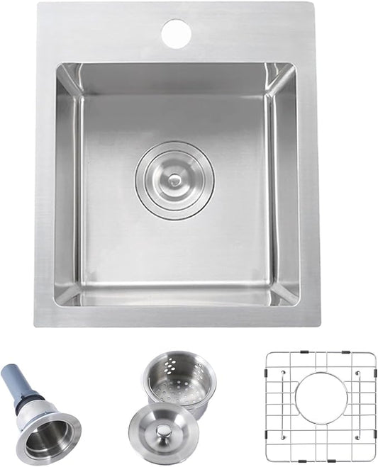 Hotis Drop in Bar Sink, 13 x 15 Inch Topmount RV Small Kitchen Wet Bar Sink, Stainless Steel Small Kitchen Sinks Brushed Nickel for Laundry Wet Bar Prep RV Office Outdoor Yard