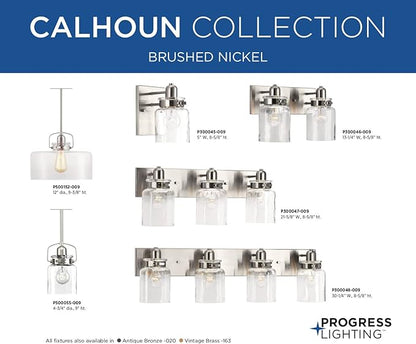 Progress Lighting P300047-009 Calhoun Collection Clear Glass Farmhouse Bath Vanity Light, 3-Light, Brushed Nickel