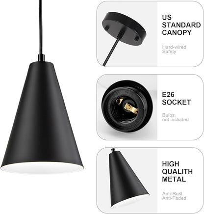Black Pendant Lights, 3 Pack Industrial Metal Hanging Lamp Modern Vintage Farmhouse Pendant Lighting Fixtures for Kitchen Island Dining Room Bedroom